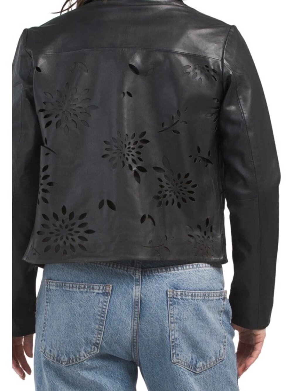 Bod & Christensen Laser-Cut Black Leather Jacket Floral Design Size XL New - Picture 2 of 6